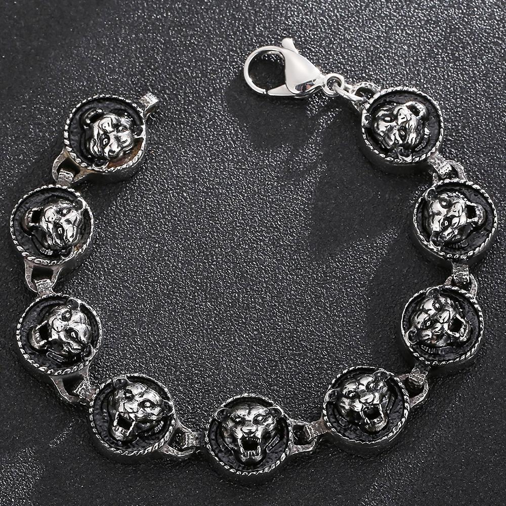 16 mm breites rundes Tigerkopf-Kettenarmband für Herren, Edelstahl, Herren-Charm-Armbänder, Schmuck
