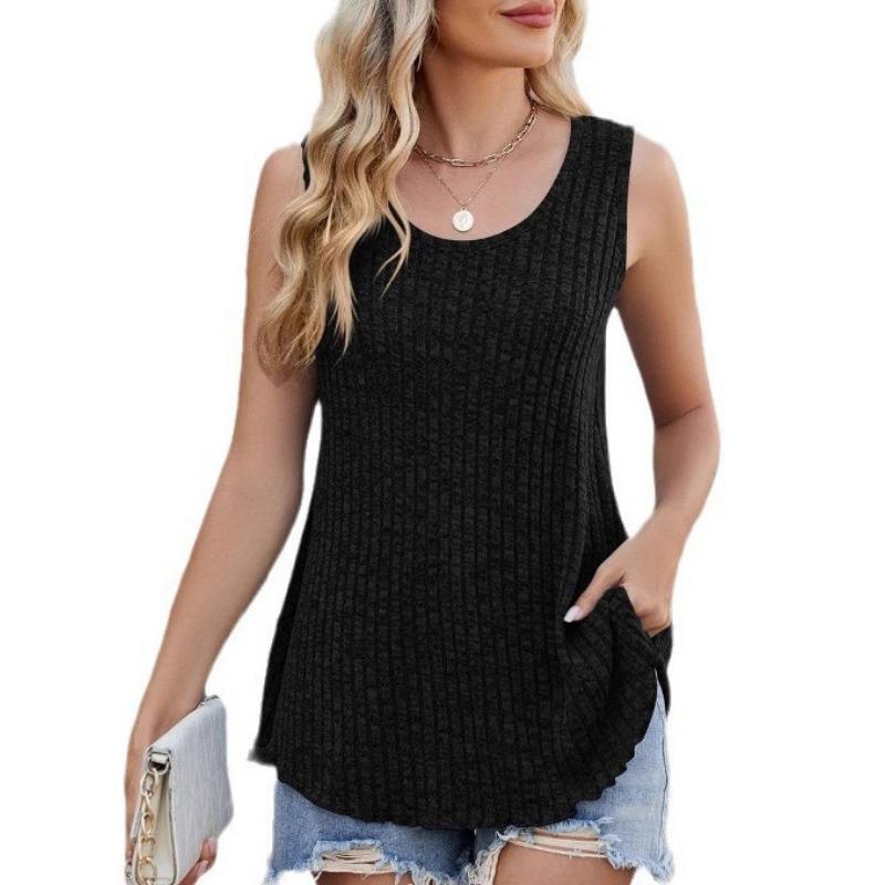 Spring New Round Neck Casual Sleeveless Solid-color Knitted Vest