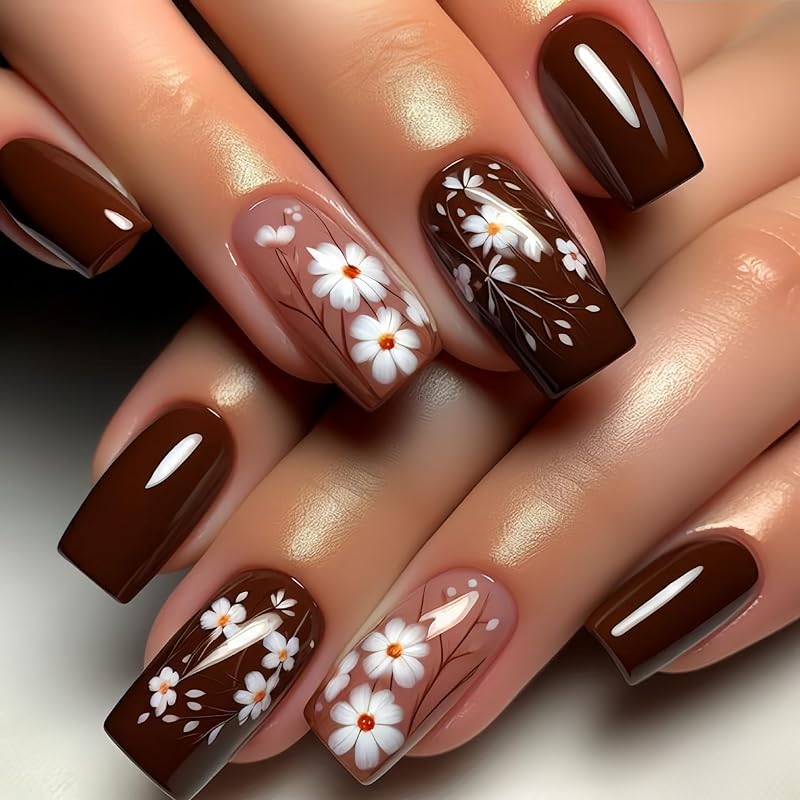 Glitter Leopard Print French Tip Press on Nails Medium Almond Fake Nails Gold Foils Brown Designs Cute Cheetah Print Lattice False Nails Fall Winter