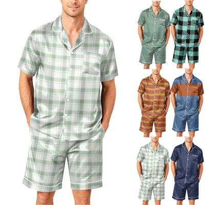 Men's Short Sleeve Button Down Pajama Set with Shorts Soft Casual Lounge Sleepwear S To XXXXL