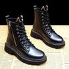 New Women's Pu Leather Ankle Boots Women Autumn Winter Round Toe Lace Up Shoes Woman Fashion Motorcycle Platform Botas