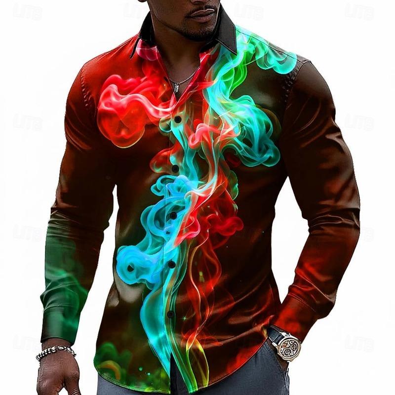 Men's Optical Illusion Smoke Dazzle Color Shirt Button Up Shirt Casual Long Sleeve Fashion Casual Streetwear Vacation