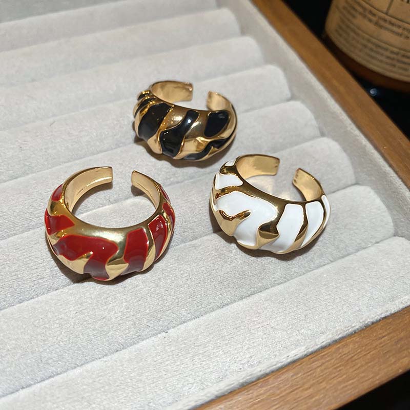 Vintage Red Enamel Drip Oil Open Rings For Women Girls Fashion Metal Irregular Patterned Adjustable Finger Ring Jewelry Gifts