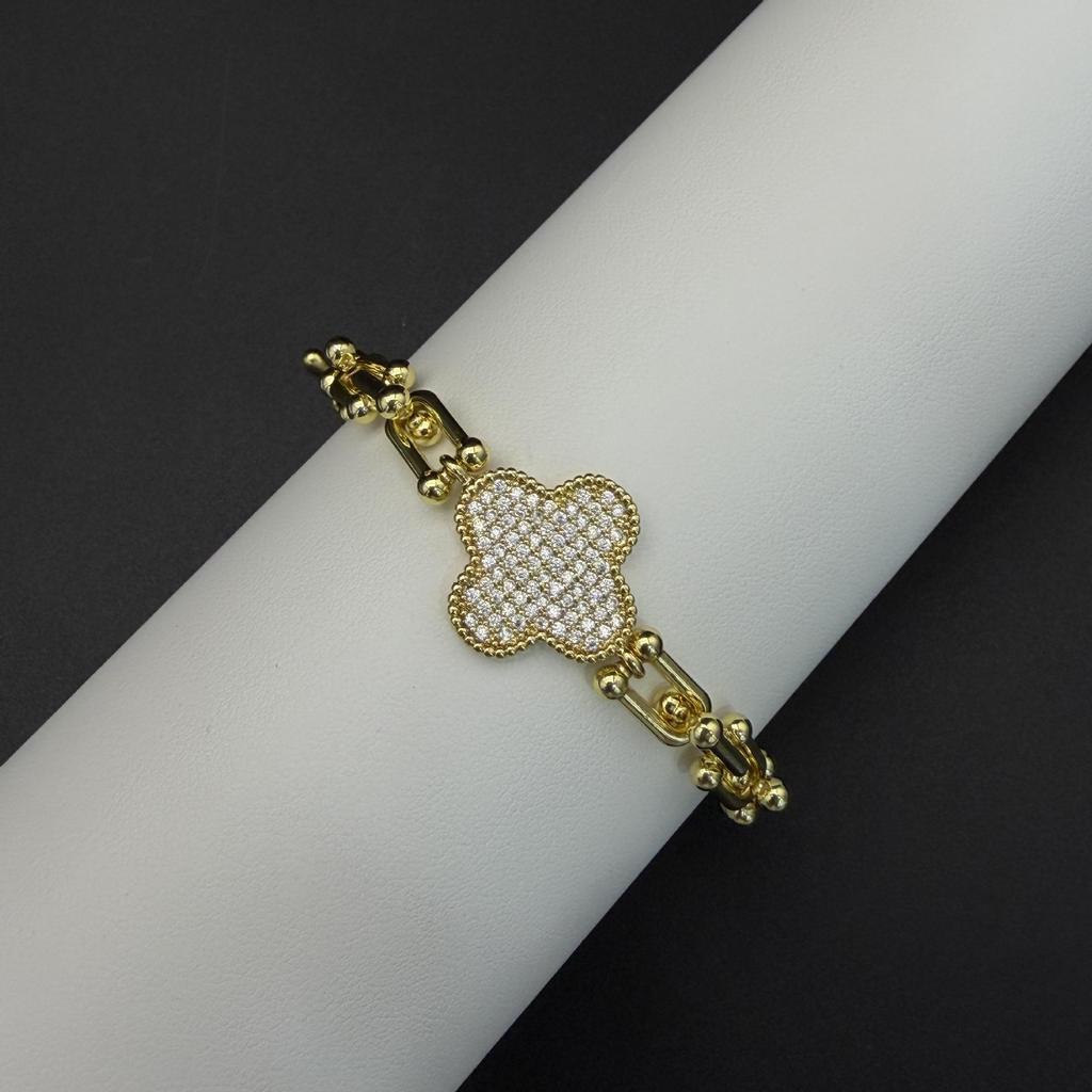 T Brand U-Shaped Horseshoe Clasp Zircon Four-Leaf Clover Bracelet: European & American Light Luxury Fashion Jewelry