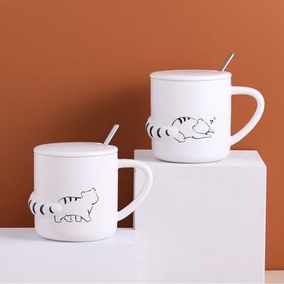 Creative and Simple Embossed Lazy Cat Ceramic Cup Office Home Girls' Drinking Water with Covered Spoon Milk Coffee Mug