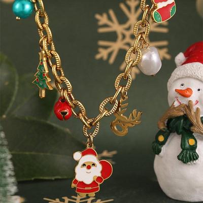 Edelstahl Niedlicher Weihnachtsmann Weihnachtsanhänger Halskette für Damen