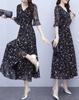 Summer Short Sleeve Long Adult Floral Flared Slimming Relaxed [Chubikime] Women's Dress, Dress, Chiffon, Dress, A-line, Print, V-neck, Sleeves,