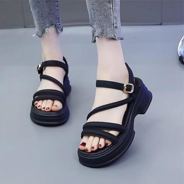 Internet celebrity Roman sandals women's summer models 2025 new super fire muffin thick-soled mid-heeled skirt, thick-heeled sandals