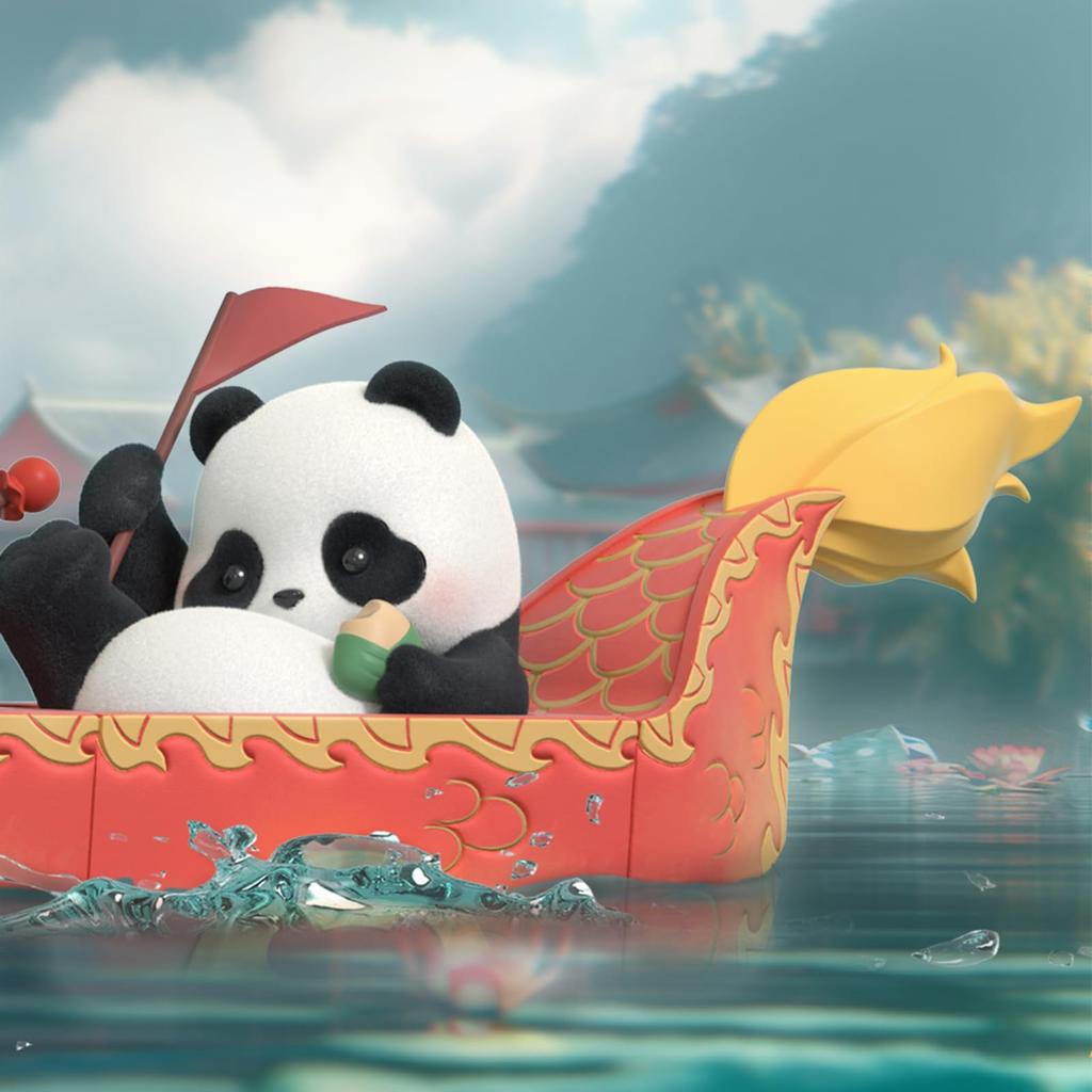 52TOYS BLINDBOX Panda Roll Dragon Boat Racing Series Blind Box Trading Figure, Haired Panda Figure, Collectible Figure, Dragon Boat, Painted,