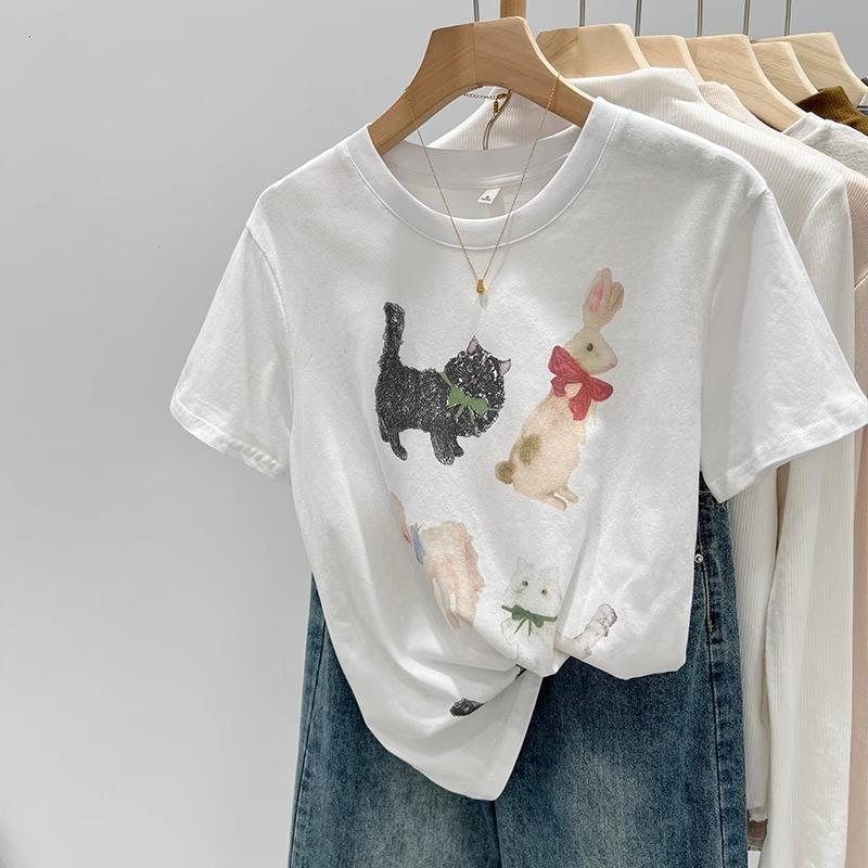 

Футболки с короткими рукавами Harajuku с забавным рисунком, женские летние футболки из чистого хлопка, повседневные футболки большого размера в корейском стиле, белые топы Y2k XXXL