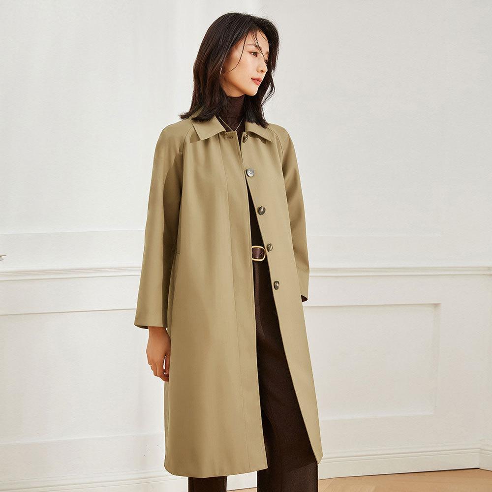 

женский тренч осень новый японский стиль свободное плечо, подчеркивающий рост и стройность, повседневный женский тренч средней длины 13536 L хаки