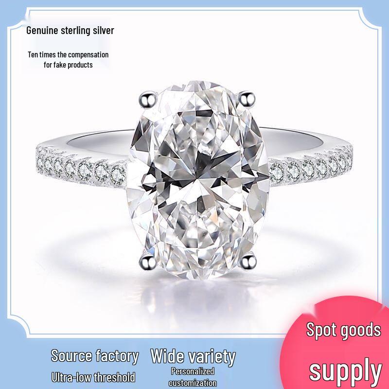 

Sterling Silver Pigeon Egg-Cut Moissanite Ring with Ice Flower Design Size 9