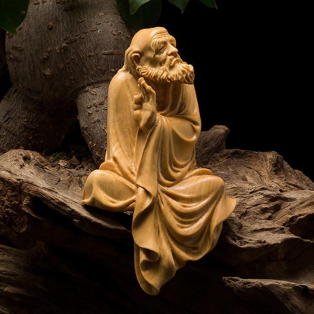 [Huaneng] Seated Bodhidharma Statue, High-Quality Natural Boxwood Carving, Wooden Buddha Statue, Buddhist Artwork, Daruma, Bodhidharma, Founder of
