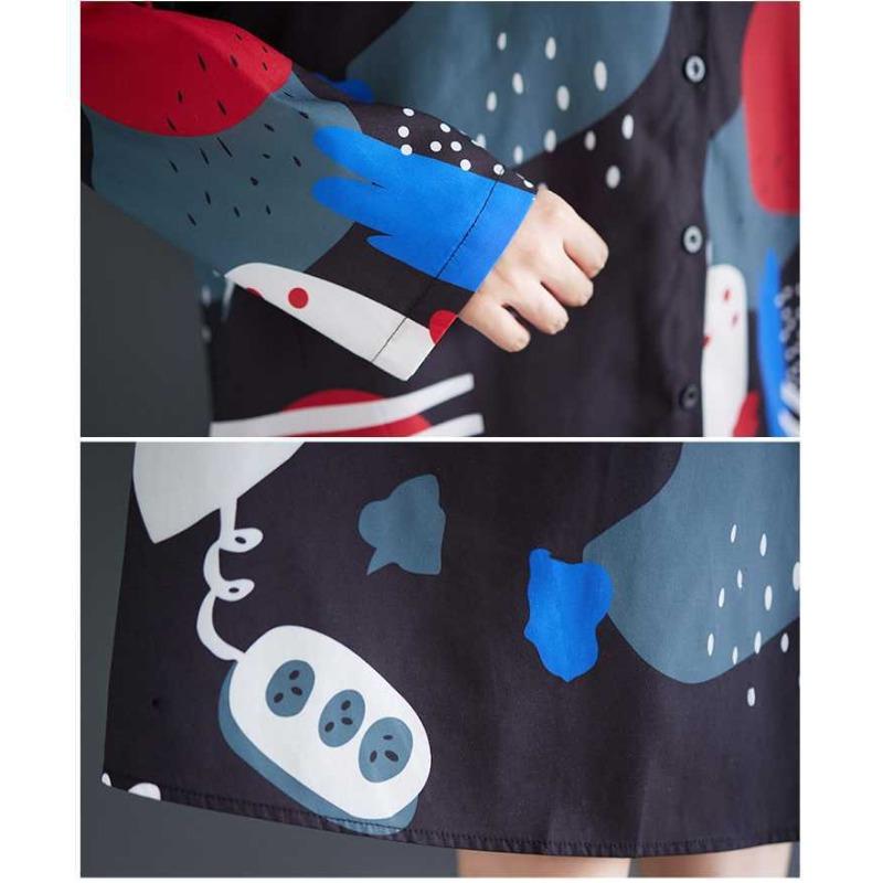 Loose Large Size Oceanic Printed Mid-Length Literary Vintage Dresses