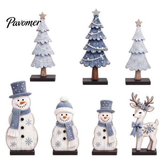 Handcrafted Holiday Gift Ideas 7Pcs Christmas Wooden Tabletop Ornaments, Snowman Tree Reindeer Tiered Tray Table Centerpieces Decor for Mantel, Rustic