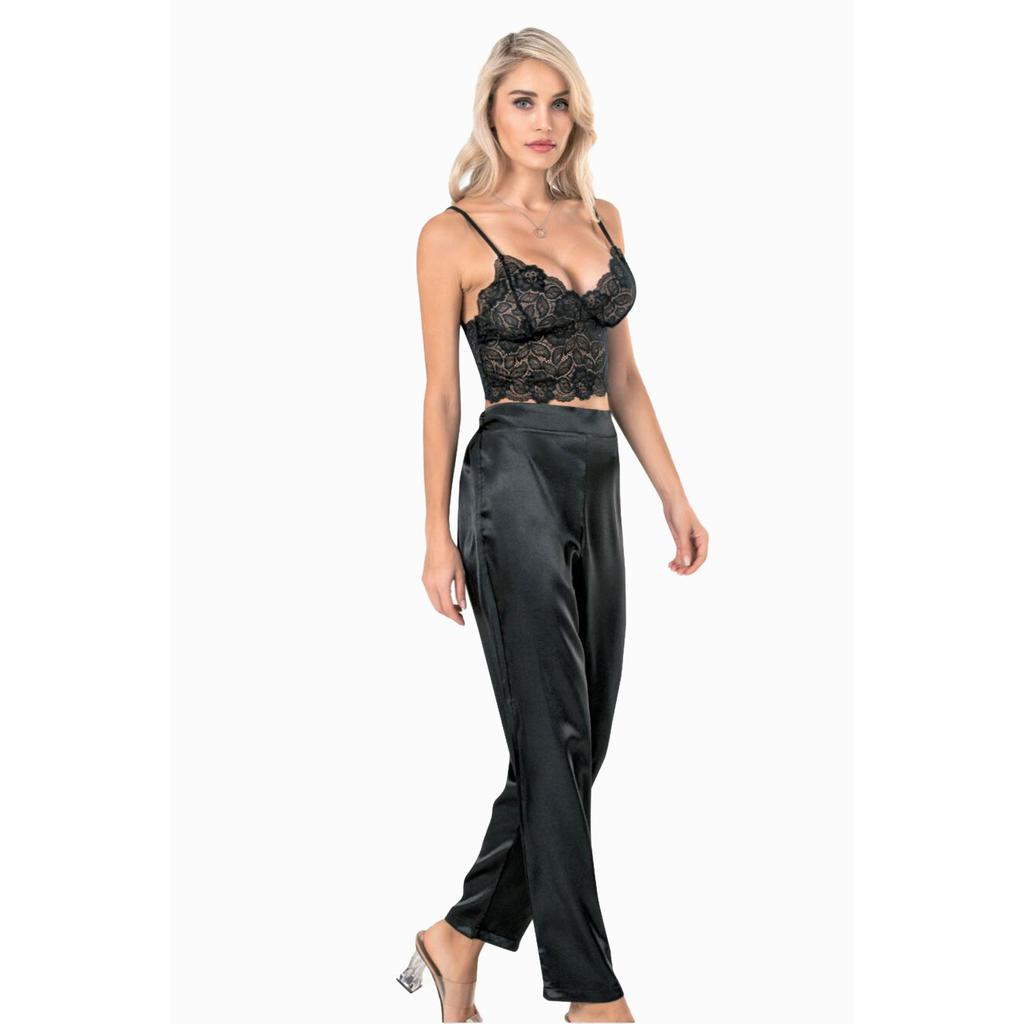 Dame tau stropp Bralette sateng bukser Pysjamas sett topp og bunn nattkjole