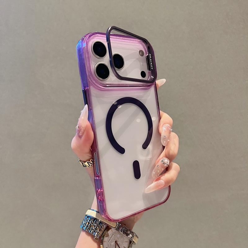 

Gradient Transparent Two Colors Magnetic Bracket Phone Case for iPhone 17 16 15 14 13 Pro Max Plus 16E 17 Air Camera Stand Cover iPhone 15