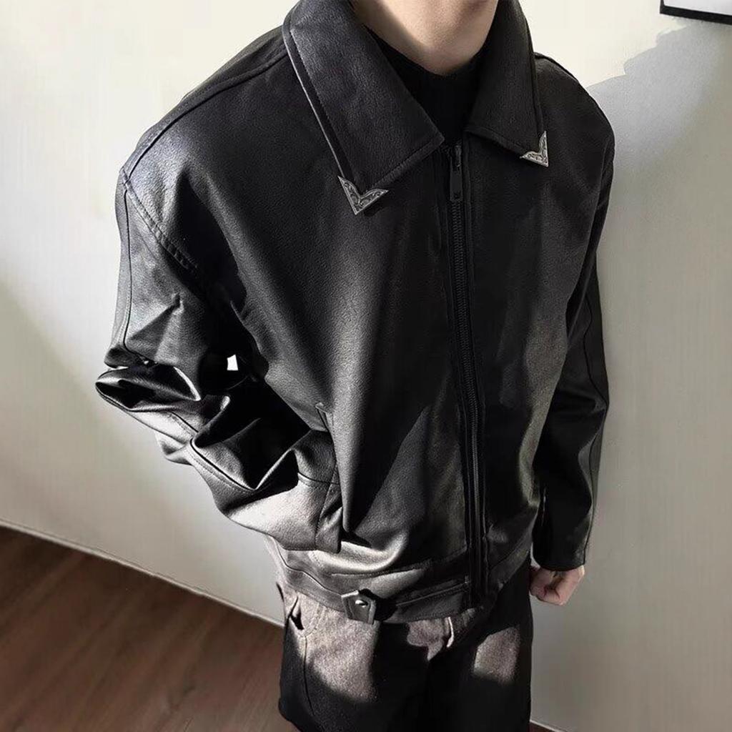 Lapel Leather Jacket Men's Autumn and Winter American Retro Design Jacket