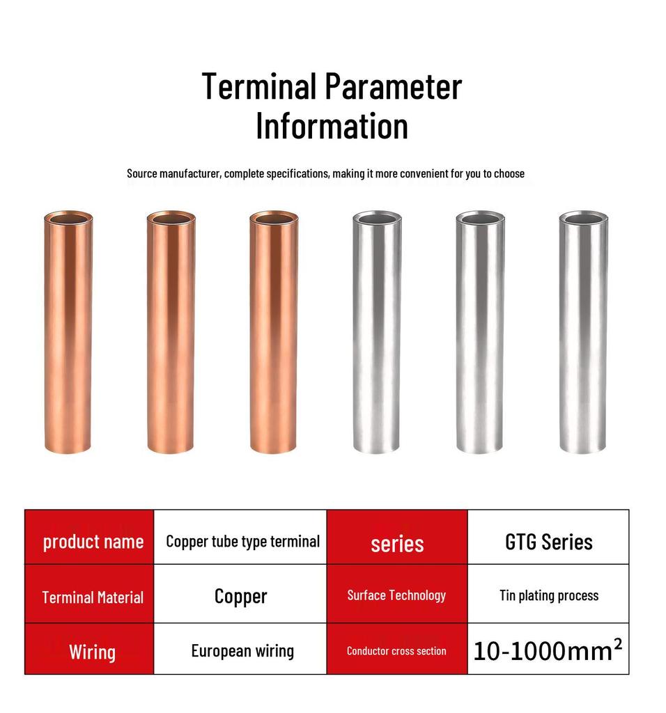 GTG Red Copper Cold Crimp Splice Terminal Connector Tube