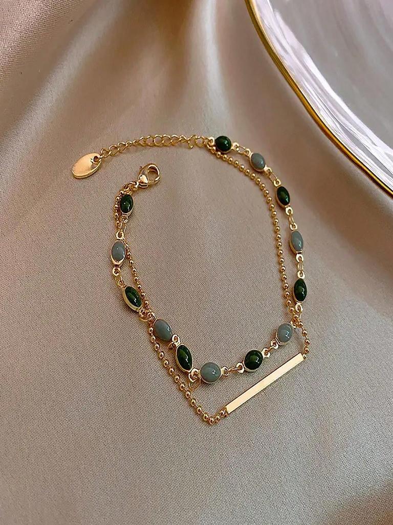 1pc Vintage Double Layer Bracelet, Simple Green Bracelet, Delicate Elegant Fine Jewelry, The Perfect Gift for Couple/Women