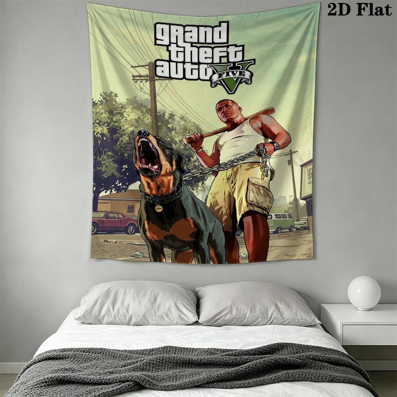 Grand Theft Auto Wandteppich Ästhetischer Wandbehang Bedruckter Stoffdecke Dekorative Wandteppiche für Schlafzimmer Wohnzimmer Heimdekoration