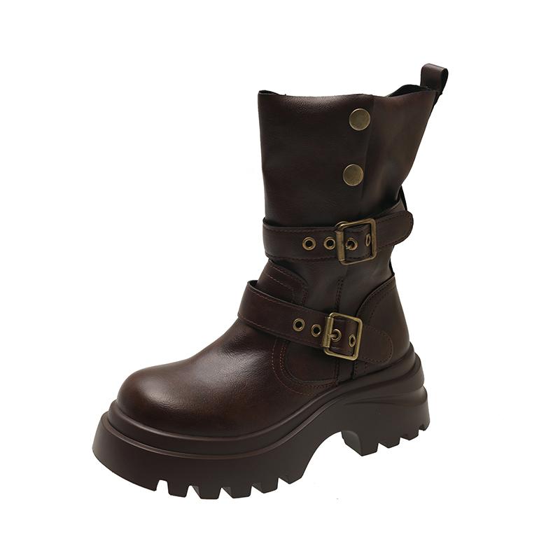 Fashion Winter Design Platform Heel Women Ankle Boots Fashion Slip On Height Increase Shoes Punk Style Short Botas De Mujer