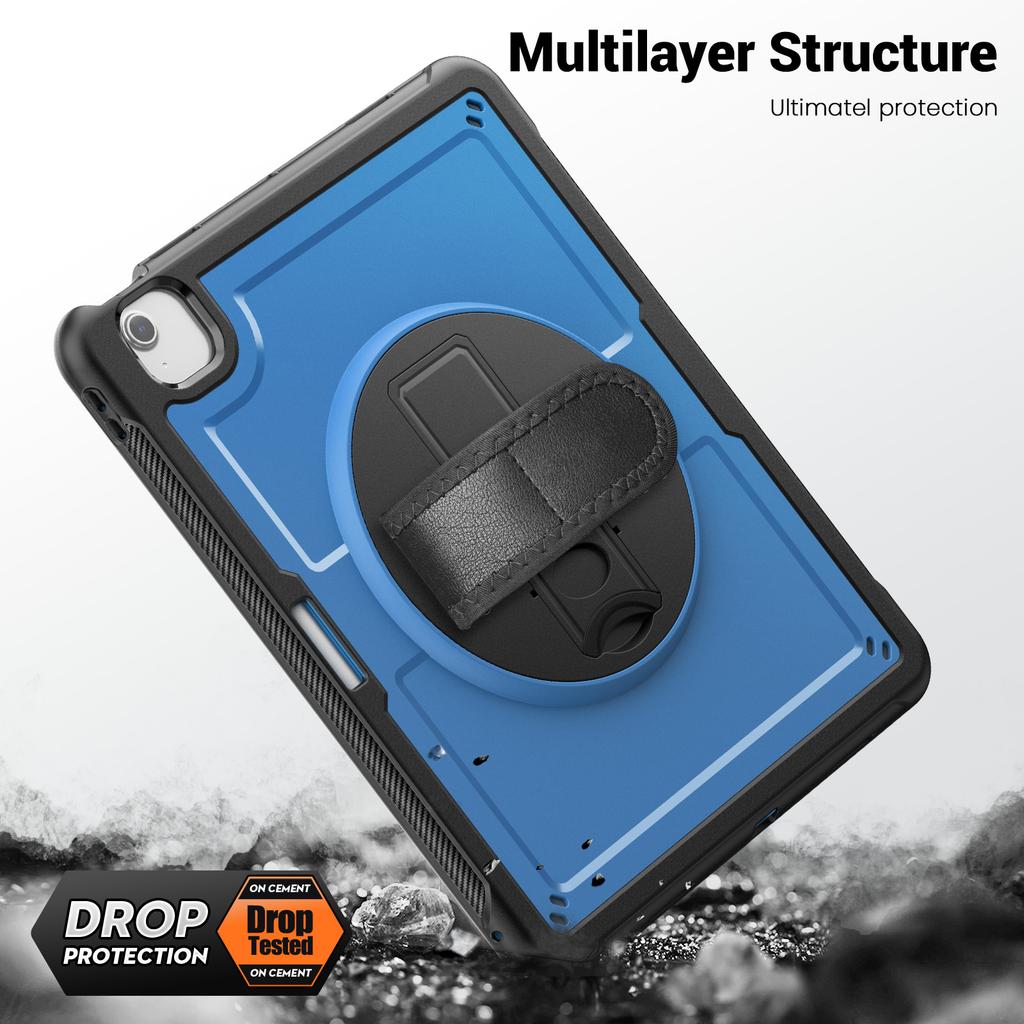 For iPad Air 13 (2025) M3 A3268/(2024) M2 Case Kickstand PC + TPE Tablet Cover with Hand Strap and Shoulder Strap