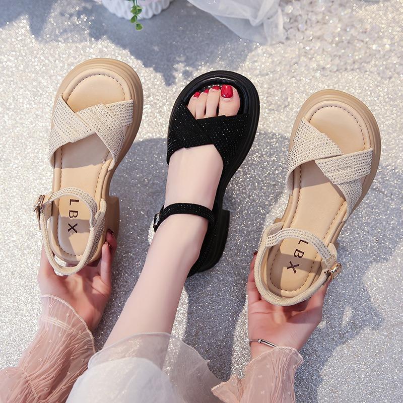 Platform sandals women's fashion new versatile sandals women's open-toe cross strap