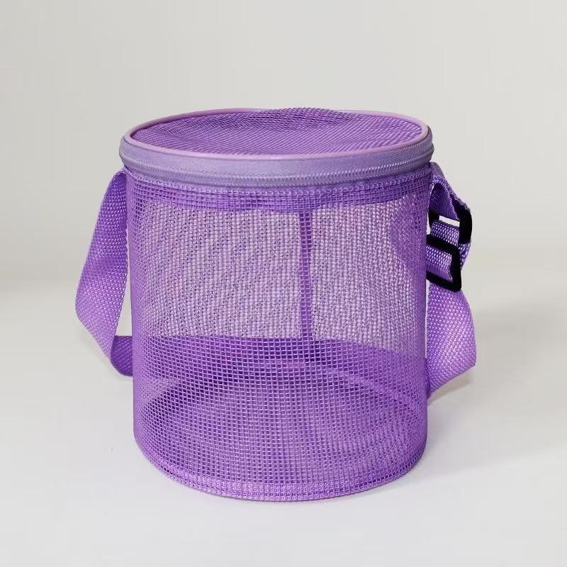 Mesh Shell Collection Bag for Kids, Round Sand Bucket Beach Toy with Storage, Foldable Sand Toy Bag for Shells and Beach Toys фиолетовый