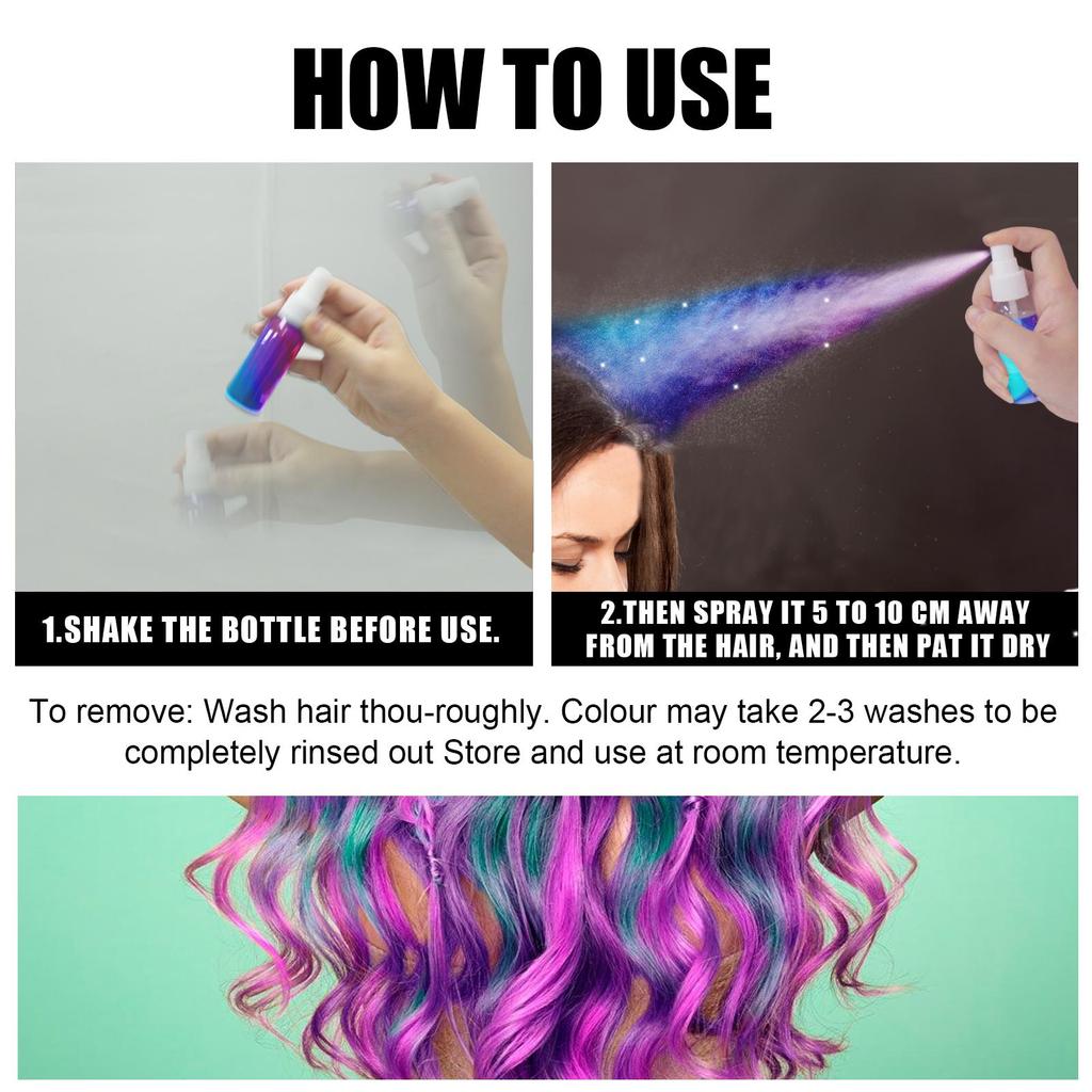Party Temporary Hair Dye Spray Quick Temporary Hair Glitter Hair Color Glitter Styling Hair Coloring Washable Powder Dye Spray