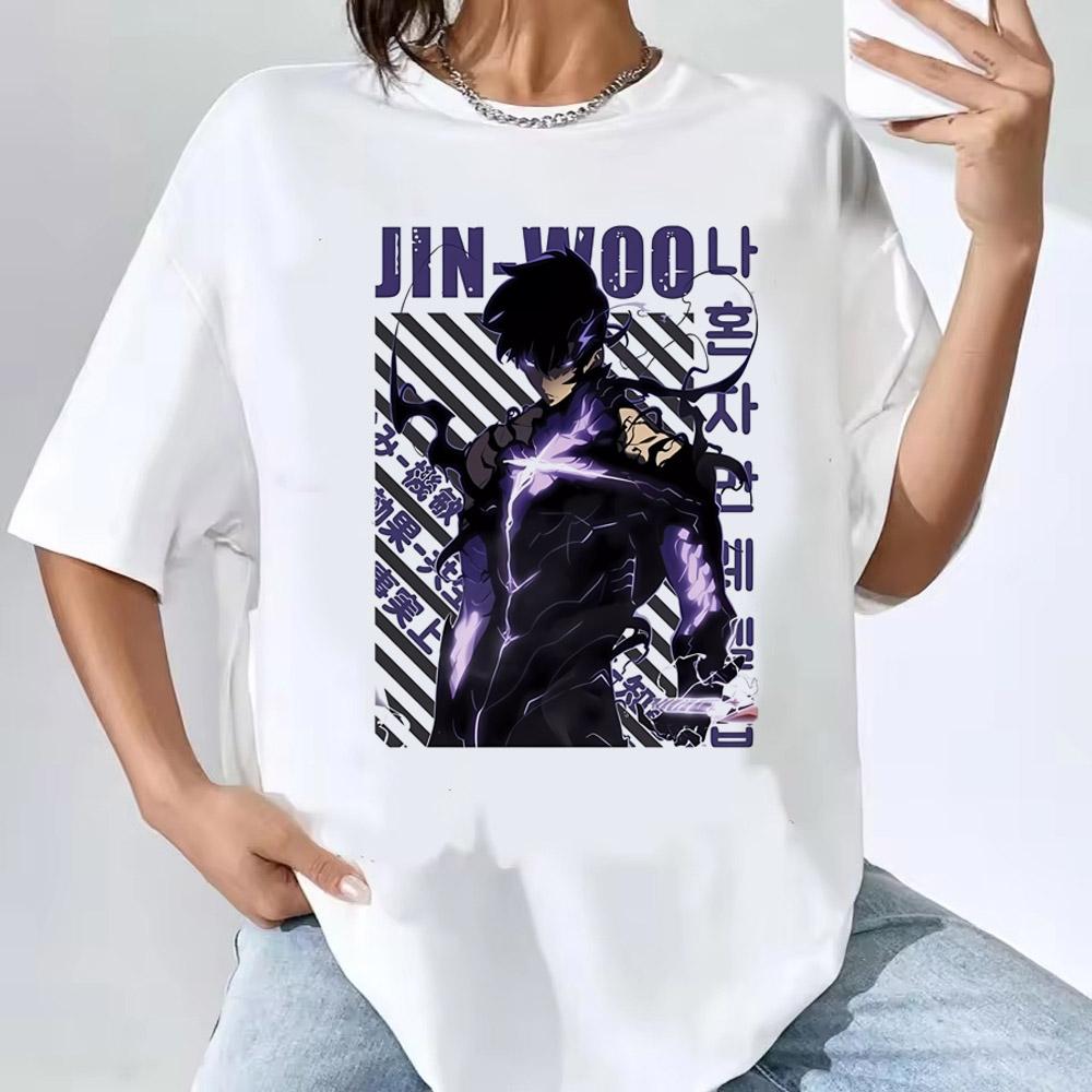 Solo Leveling T-Shirt Sung Jinwoo New Anime Manga Tshirt Men Women Clothing Short Sleeve Cartoon T Shirt