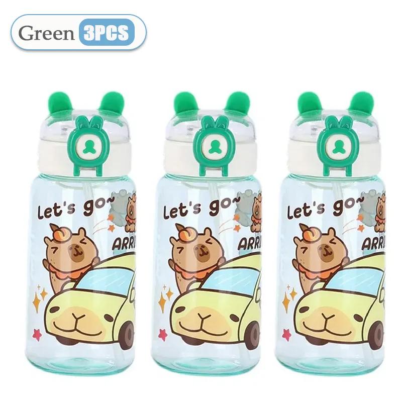 1-10PCS Capybara Cartoon 550ml Portable Large-capacity Water Bottle Sports Straw Cups Student Plastic Water Cups Water Bottle