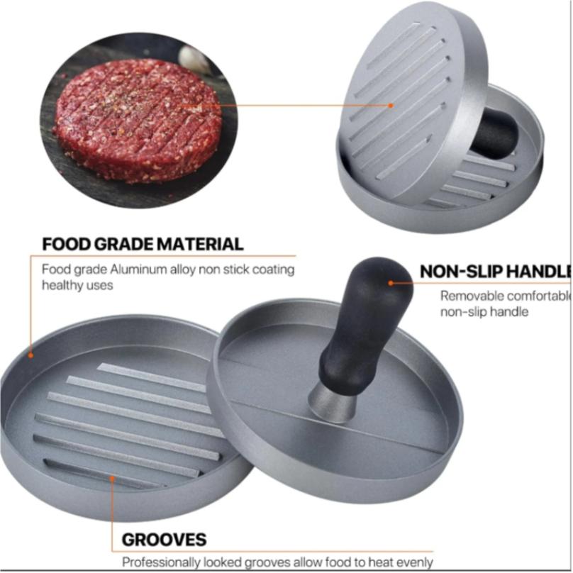 Burgerpress Non-Stick Hamburgare Patty Maker med Vaxpapper Aluminium Burgermakare för Kök BBQ Grill