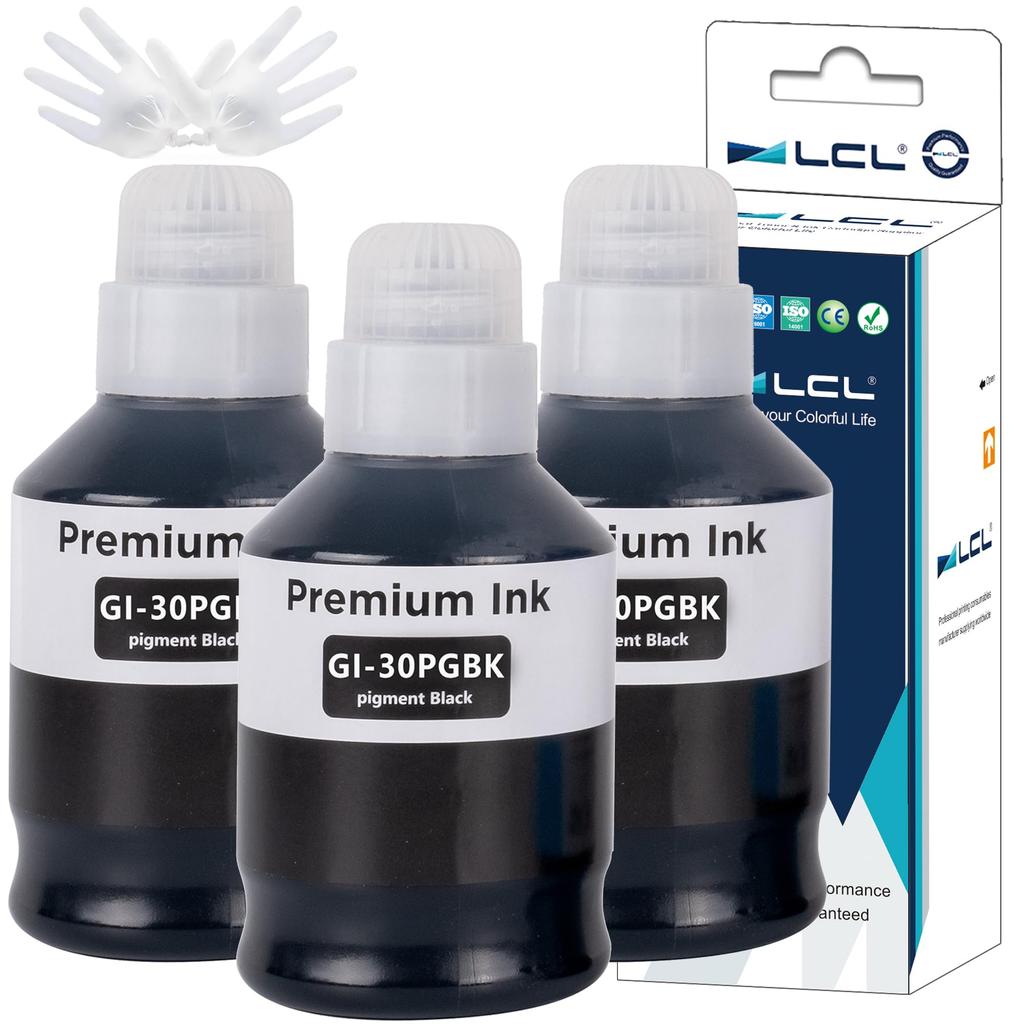 LCL Compatible Ink Bottles for Canon and Black Compatible and G7030 Printers GI-30, GI-30PGBK, GI-30BK (3-Pack Pigment, 170ml) - with GM2030, GM4030,
