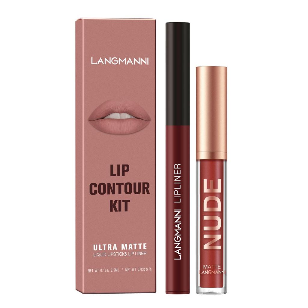 Langmanni 2-Piece Matte Lip Gloss & Liner Set - Long-Lasting, Smudge-Proof Makeup