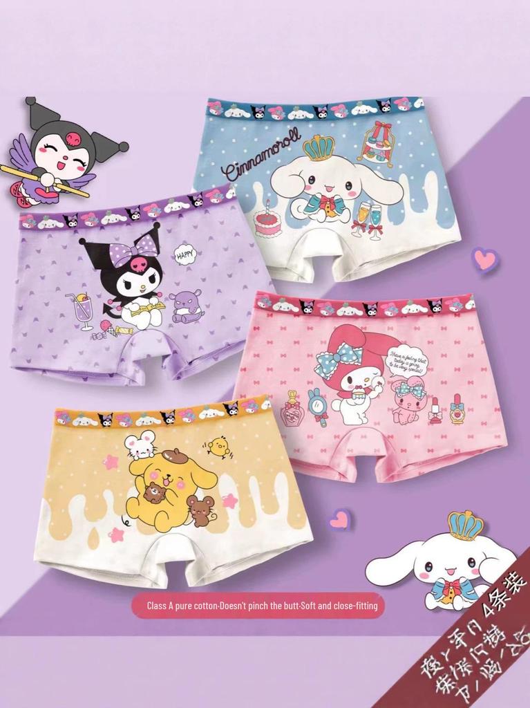Class A Pure Cotton Girls' Cartoon Boxer Briefs - Breathable, Antibacterial Underwear for Small to Large Children