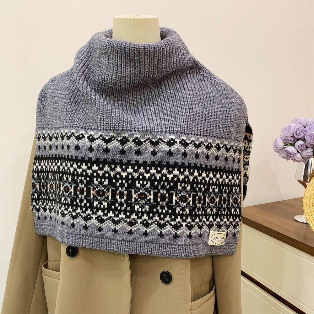Simple Pullover Fair Isle Style Knitted Shawl Warm Thicken Neck Wraps Cloak Korean Style Jacquard Scarf Autumn