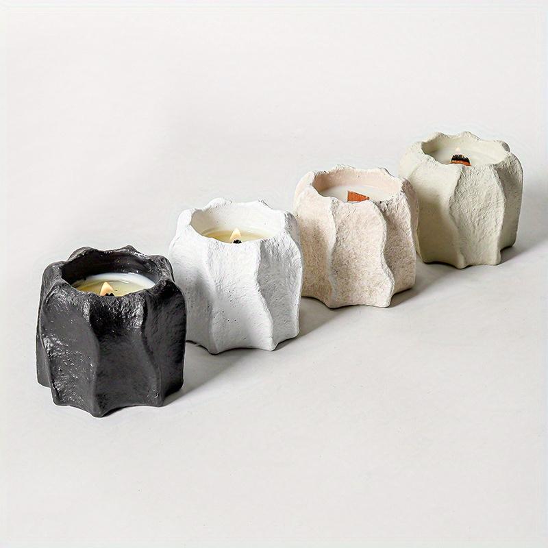 1Pc Light Luxury Simple Vertical Wave Cement Household Aromatherapy Candle Cup Empty Cup Candlestick Ornament