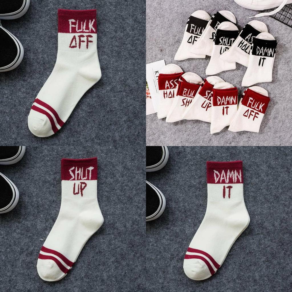 Stylish And Comfortable Cotton Black Red Casual Socks With Cool Letter Print Design For Men And Women