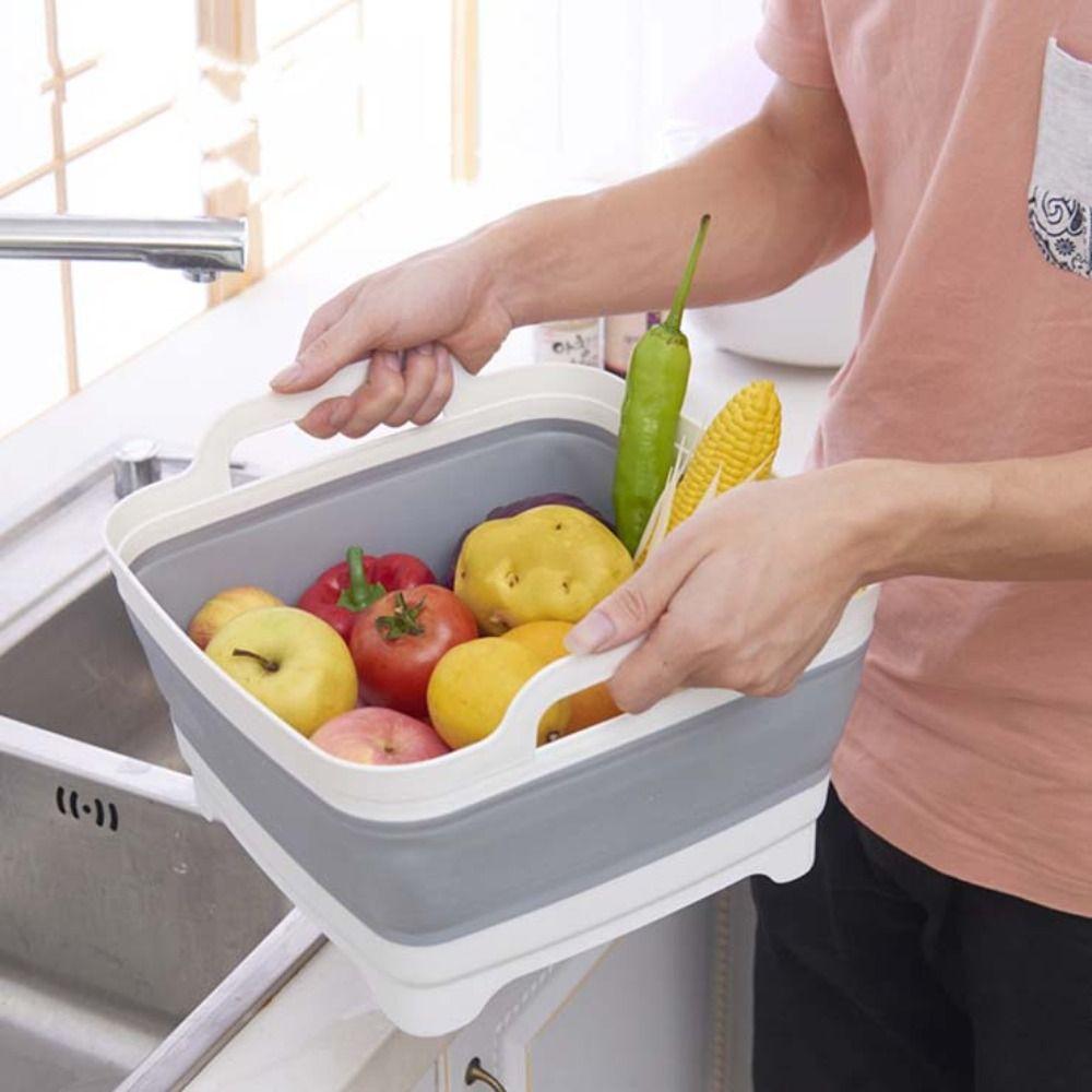 With Drain Plug Folding Wash Basin Foldable Kitchen Storage Tray Portable Storage Basket Fruit