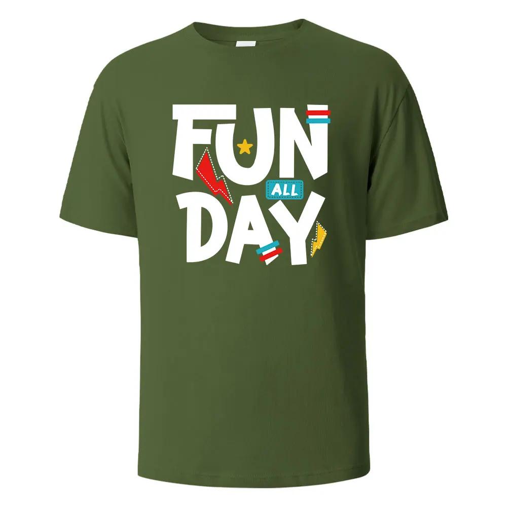 Funny All Day Printing T-shirt For Men Wowen 100% Cotton Summer Comfortable Breathable Short-Sleeved Tops O-neck Oversize Tees