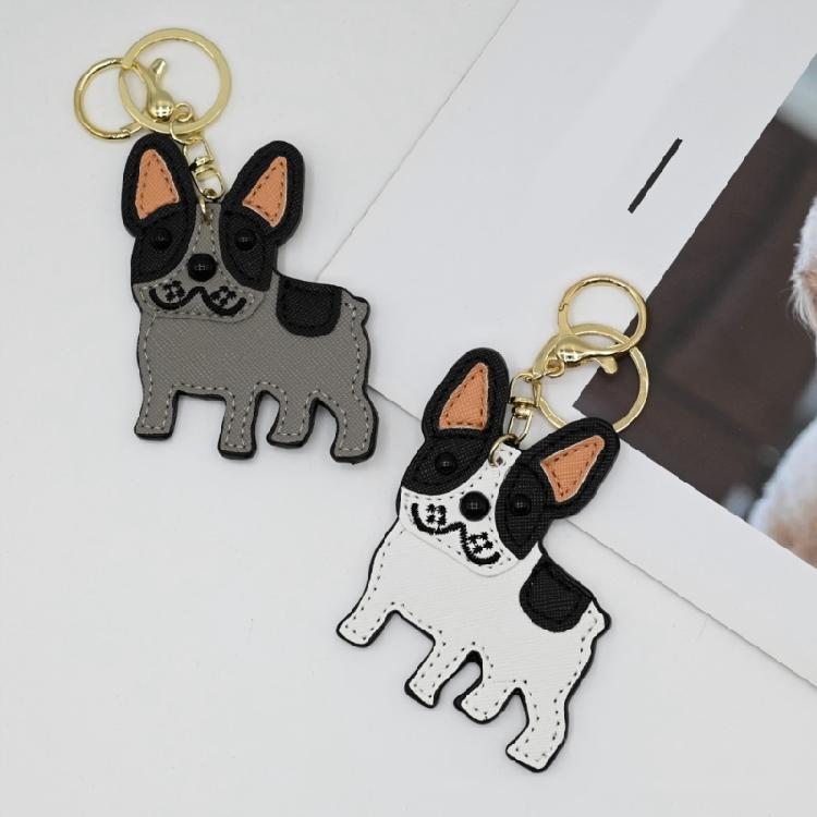Bulldog Key Holder for Car Keys and Bags PU Leather Keychain Animal Lover Keyring Pendant Stylish Backpack Decoration