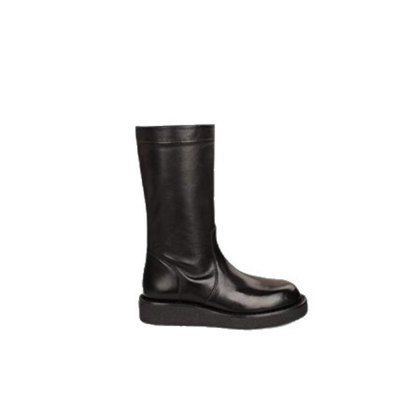 Retro Shoes, Round Toe, Side Zipper, Height-increasing Thick-soled Mid-calf Boots for Women's Winter
