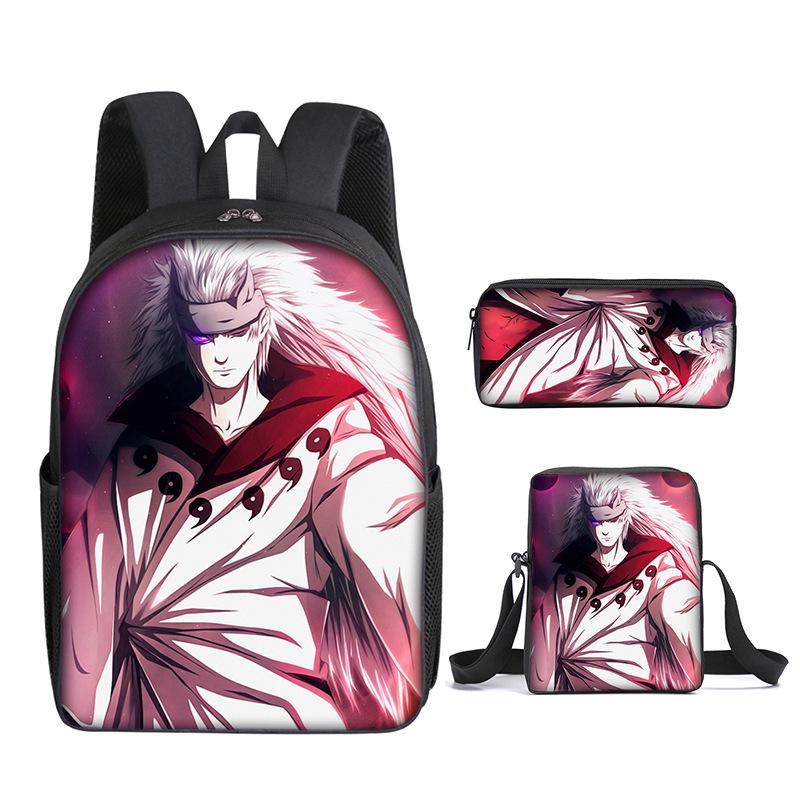 Naruto Naruto Rucksack Dreiteiliges Set, Schulranzen für Grund- und Sekundarschule, Umhängetasche, Messenger Bag, Federmäppchen.