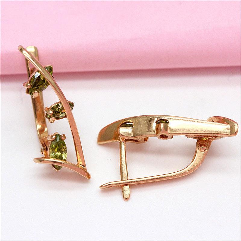 Purple Gold Olive Inlaid Greenstone Earrings European Rose Gold Plated Foreign Style Fashion Ear Buckles
