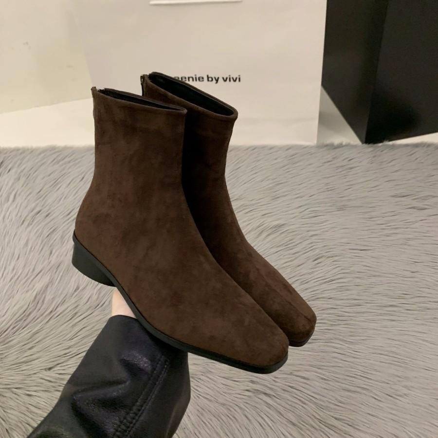 Coarse-heeled suede Korean small ankle boots women's shoes 2025 new autumn and winter velvet Martin boots coffee-colored thin short boots
