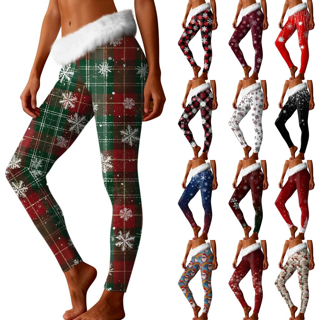 Women's Fashion Casual Fleece-Lined Patchwork Print Straight-Leg Pants