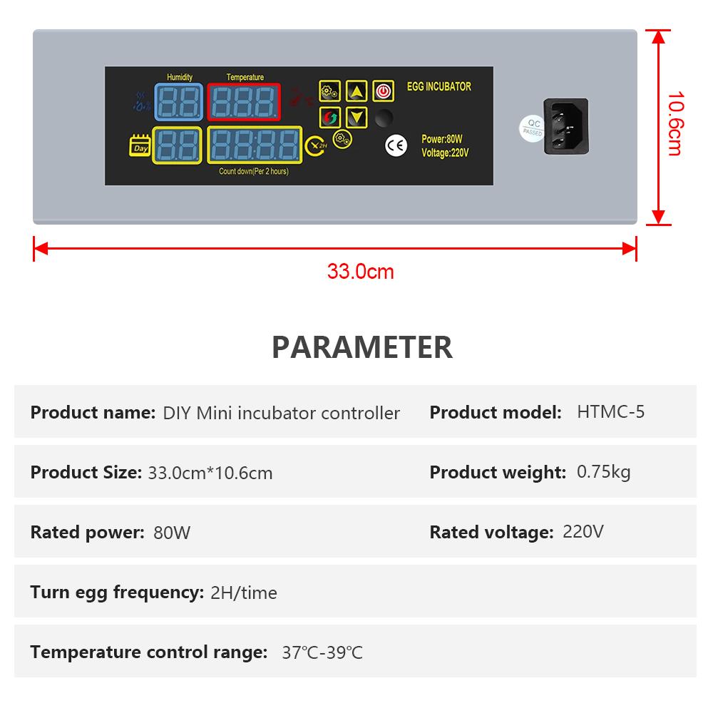 HTMC-5 Controller Automatico per Incubatrice Fai-da-te Sistema di Riscaldamento a Temperatura e Umidità Costanti Accessorio Motore Ventola