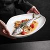 Ren Vit Vattenvåg Keramisk Fiskfat Oregelbunden Oval Tallrik Sushi Tallrik Ångade Fiskfat Hotell Kreativ Stort Porslin