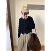 New retro horn button sweater jacket for women's casual simple crew neck cardigan jacket for women